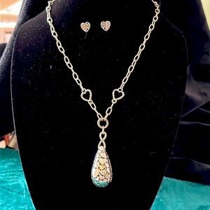 Heart Pendulum Necklace and Earrings. Never Worn. NWOT